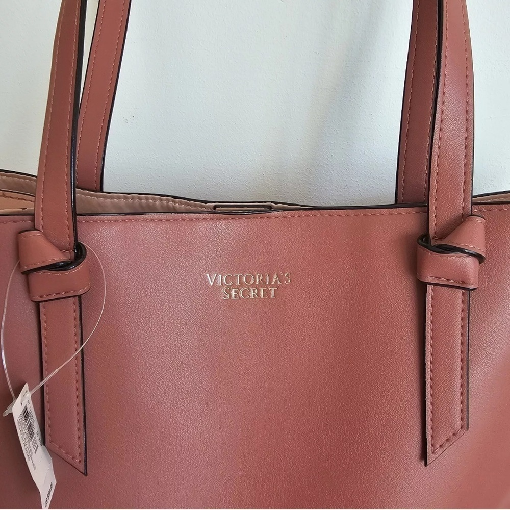 Victoria’s Secret Tote Bag Large Blush Mauve Shoulder Bag Work Tote Purse Travel - Picture 2 of 8